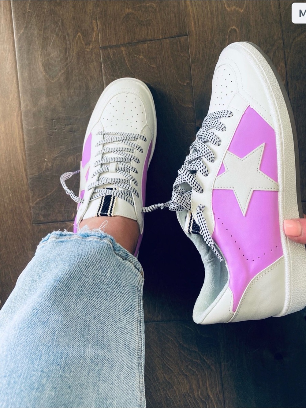 NWT ShuShop Paz White & Lavender Star Accent Sneakers